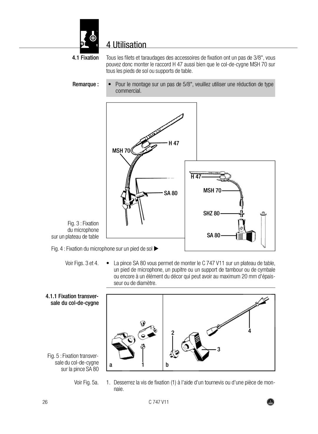 AKG Acoustics C747 V11 manual Utilisation, Remarque, Commercial, Voir a 