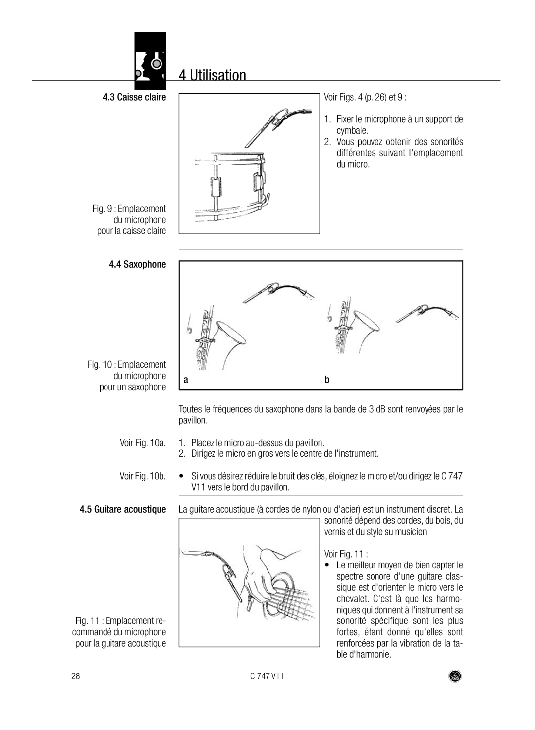 AKG Acoustics C747 V11 manual Caisse claire, Voir Fig 