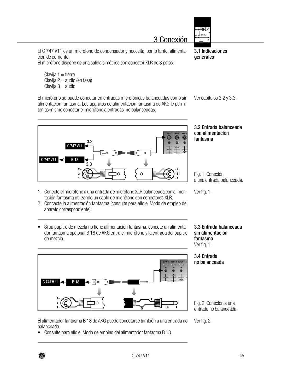 AKG Acoustics C747 V11 manual Conexión 