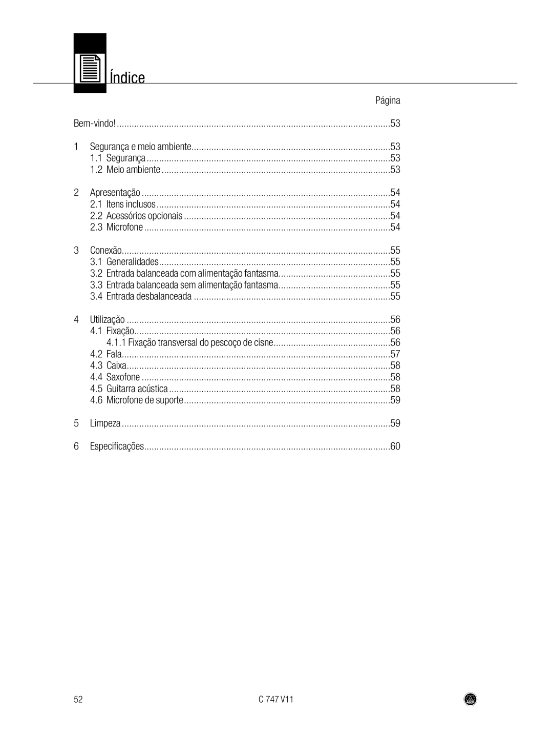 AKG Acoustics C747 V11 manual Índice 