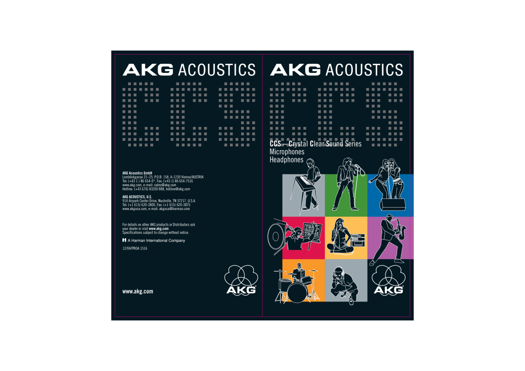 AKG Acoustics specifications CCS - Crystal Clear Sound Series Microphones, Headphones, 12/04/PROA 