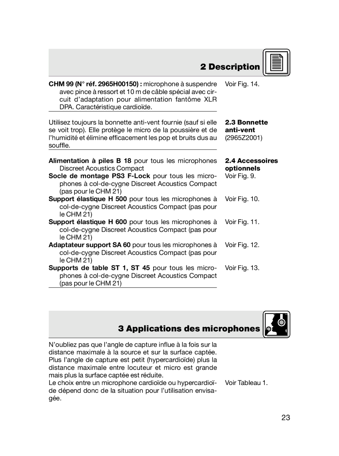 AKG Acoustics CGN 99 H/S, CGN 99 H/L, CGN 99 C/L, CGN 99 C/S, CHM 99 manual Applications des microphones 