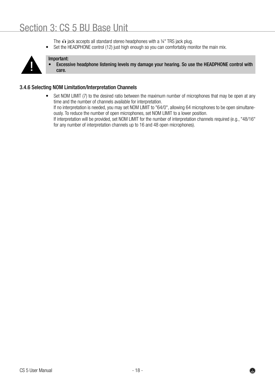 AKG Acoustics user manual CS 5 BU Base Unit 