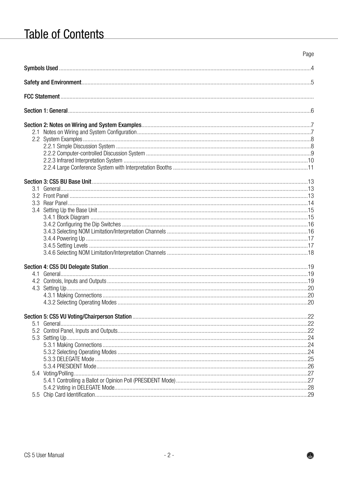 AKG Acoustics CS 5 user manual Table of Contents 