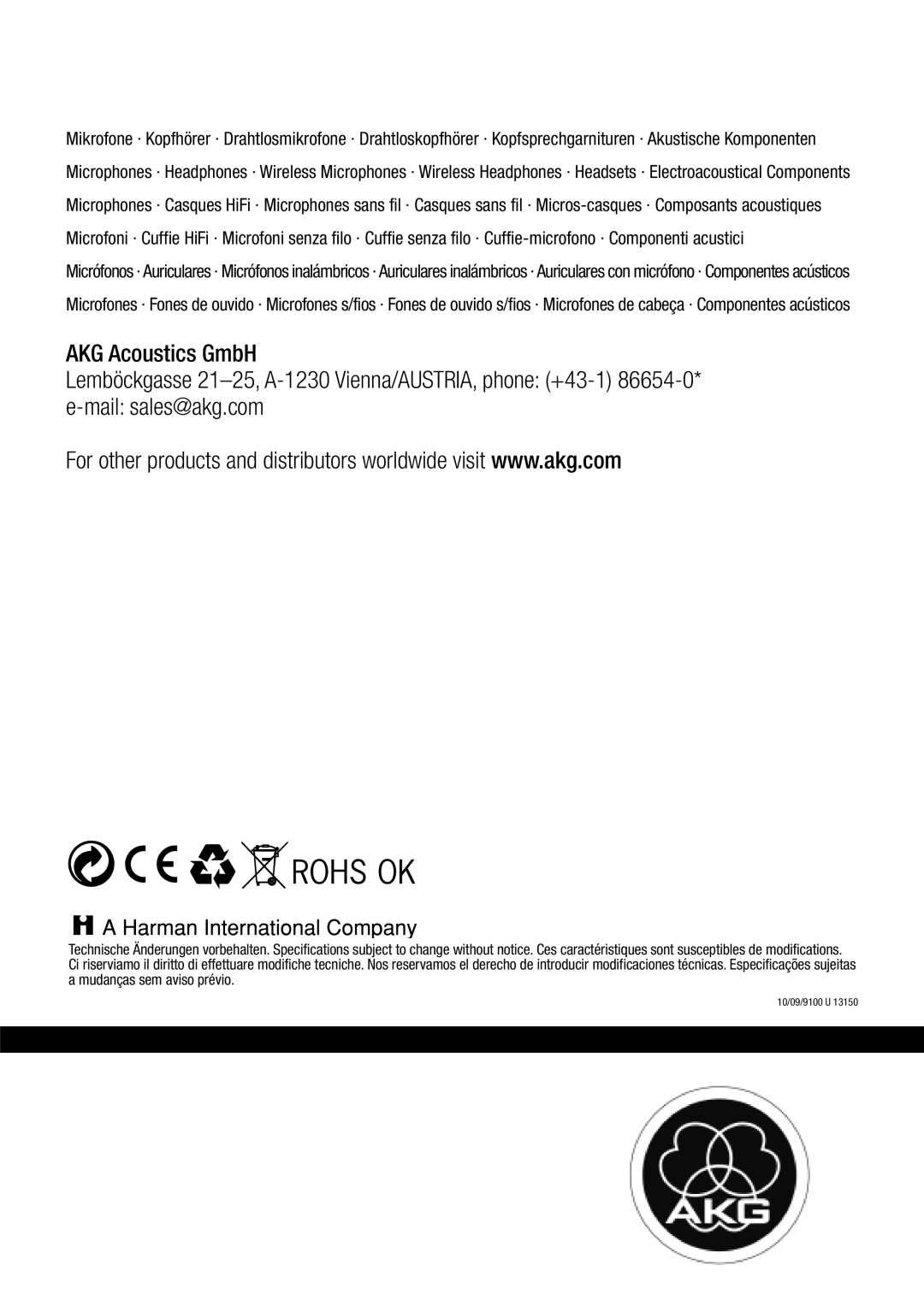 AKG Acoustics CS 5 user manual 10/09/9100 U 