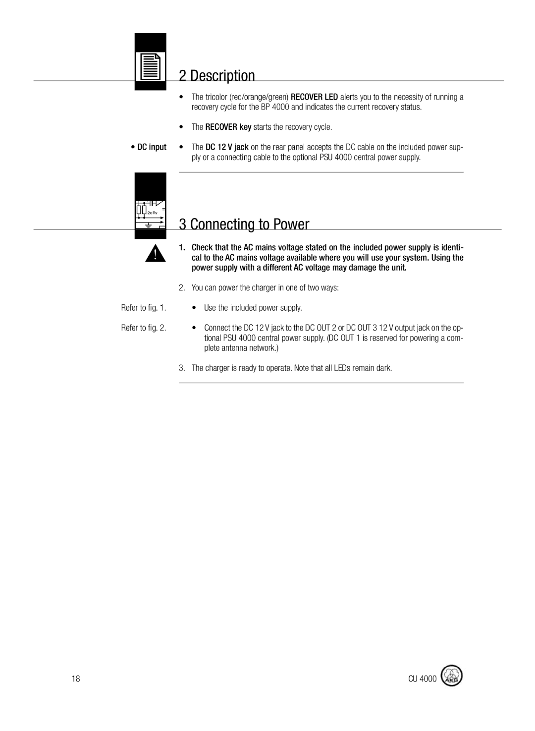 AKG Acoustics CU4000 manual Connecting to Power 