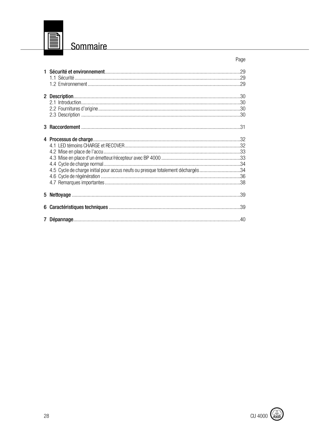 AKG Acoustics CU4000 manual Sommaire 