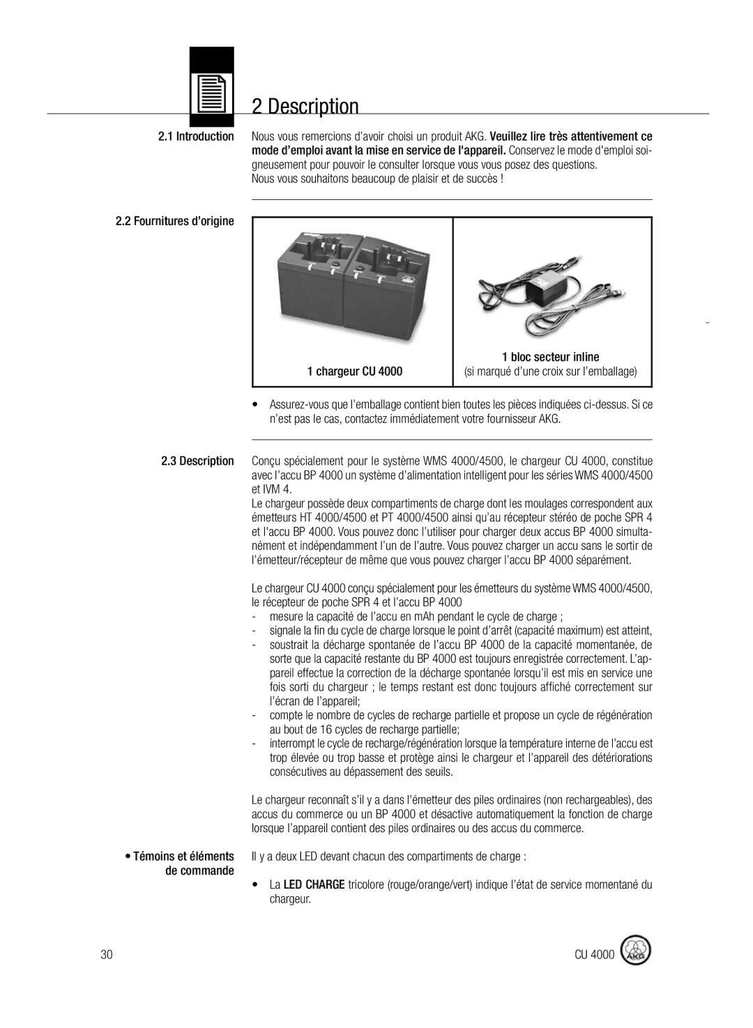 AKG Acoustics CU4000 manual Description 