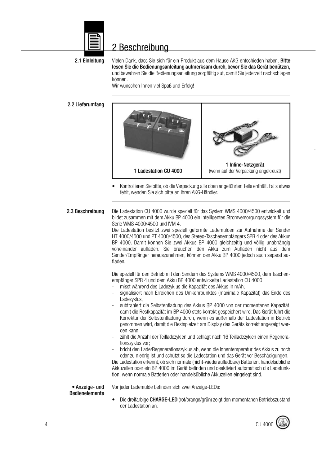 AKG Acoustics CU4000 manual Beschreibung 