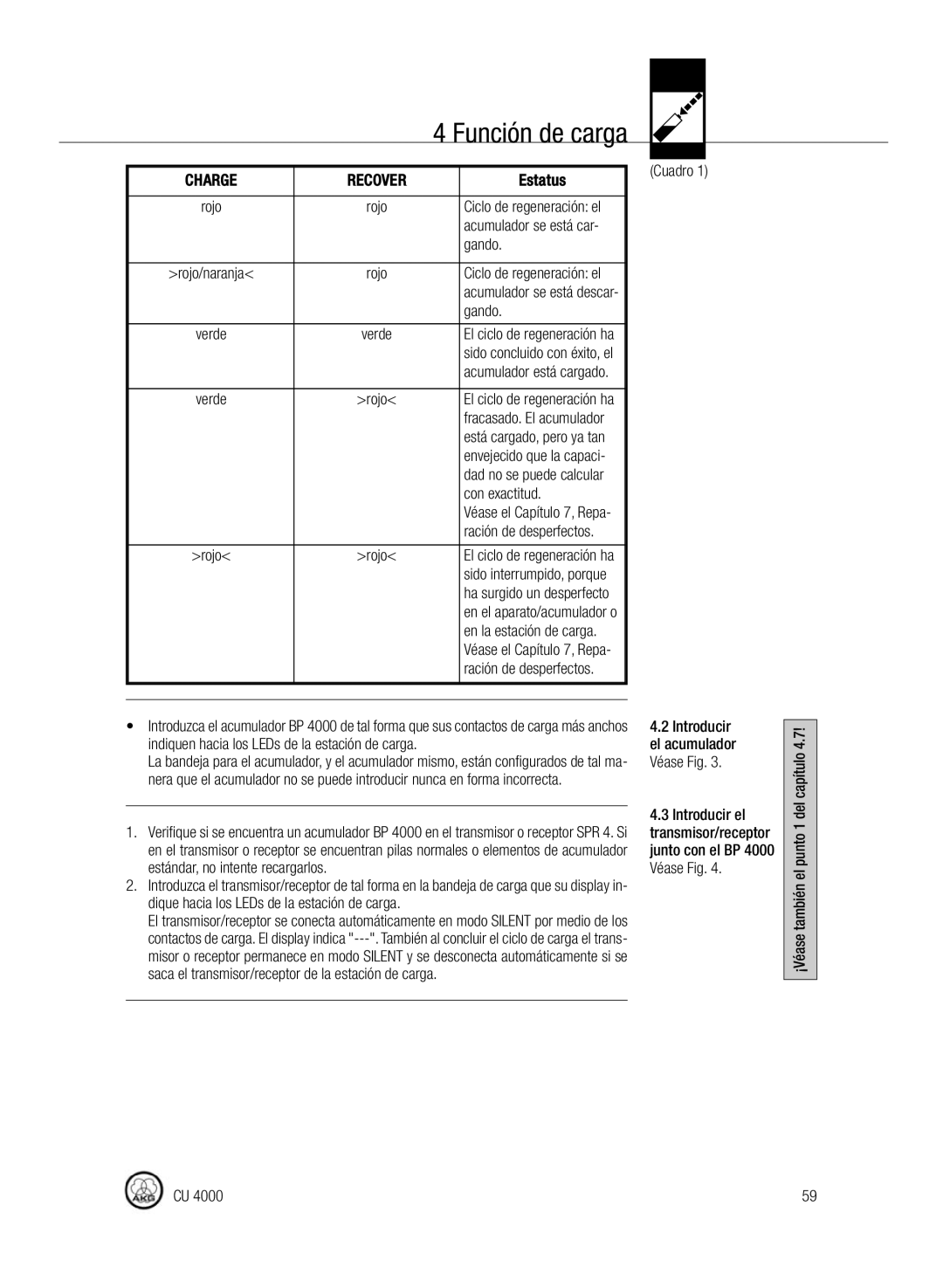 AKG Acoustics CU4000 manual Con exactitud, Cuadro, Véase Fig, Introducir el 