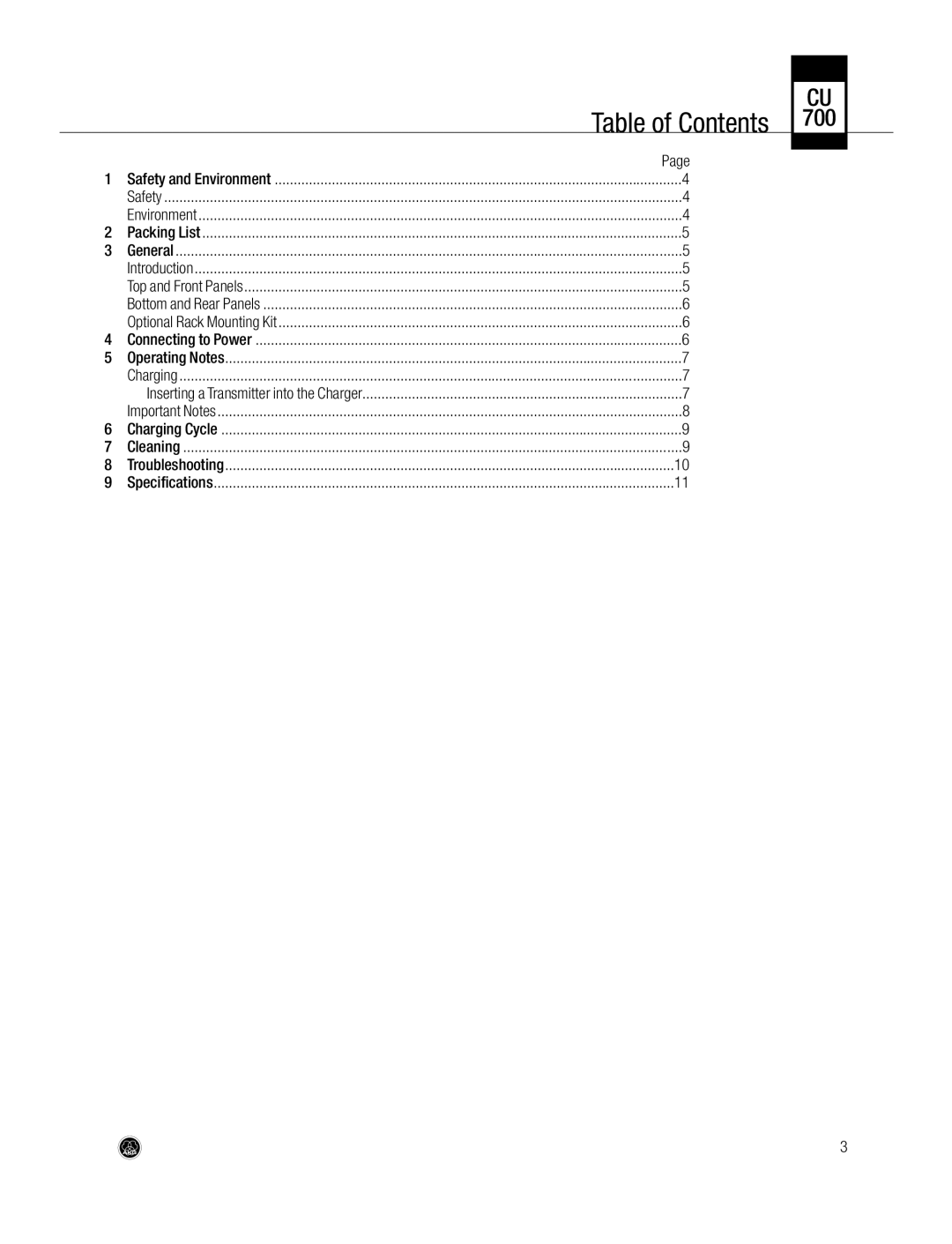 AKG Acoustics CU700 manual Table of Contents 