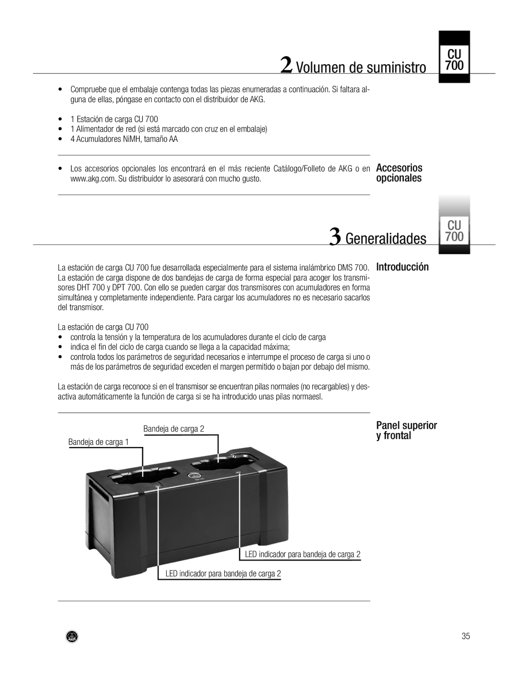 AKG Acoustics CU700 manual Volumen de suministro, Opcionales 