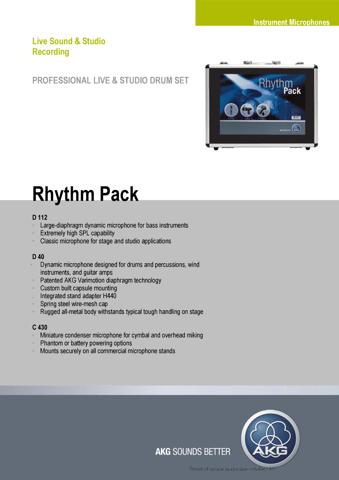 AKG Acoustics D 40 manual Rhythm Pack, 112, 430 