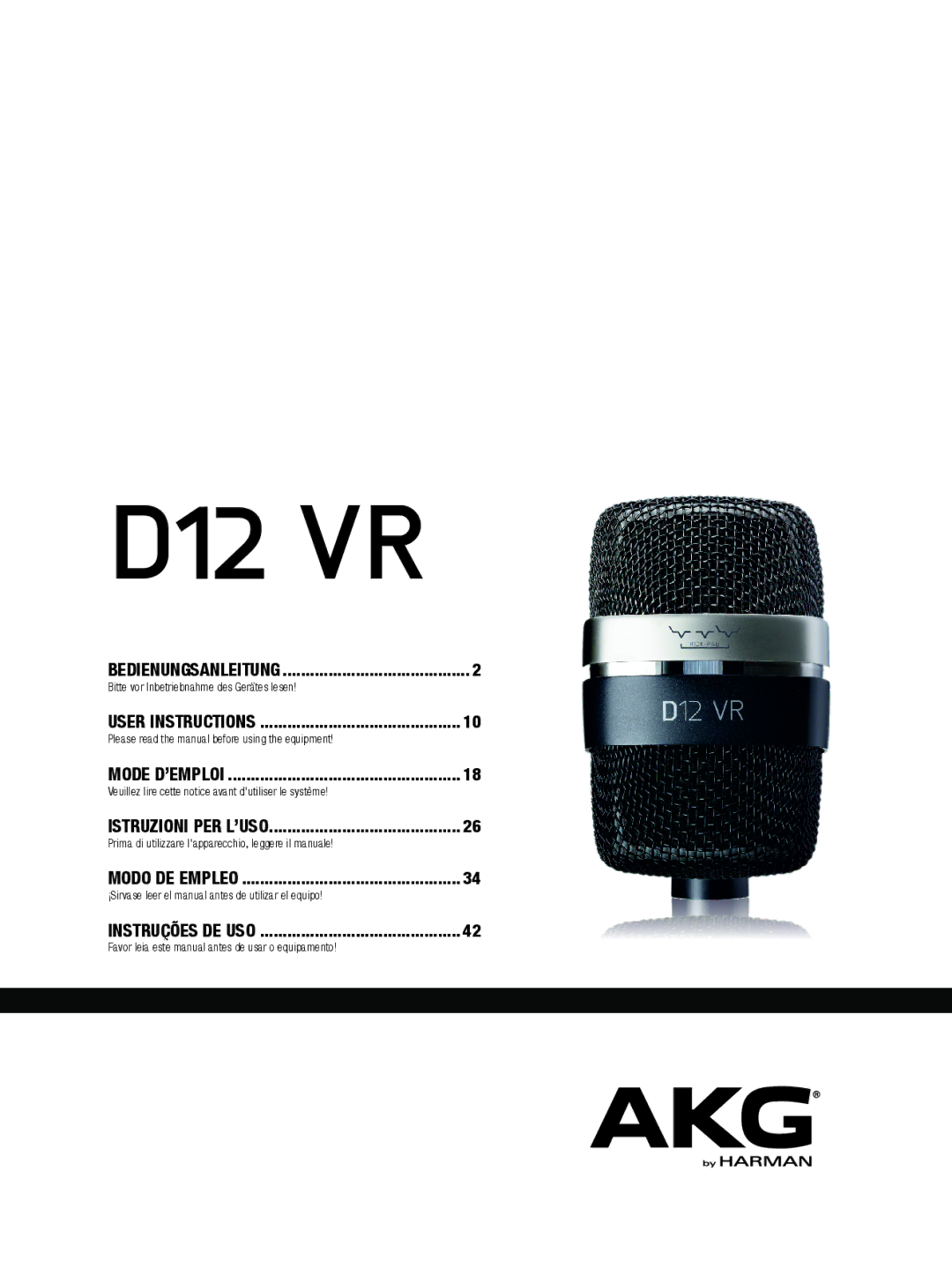 AKG Acoustics D12 VR manual 