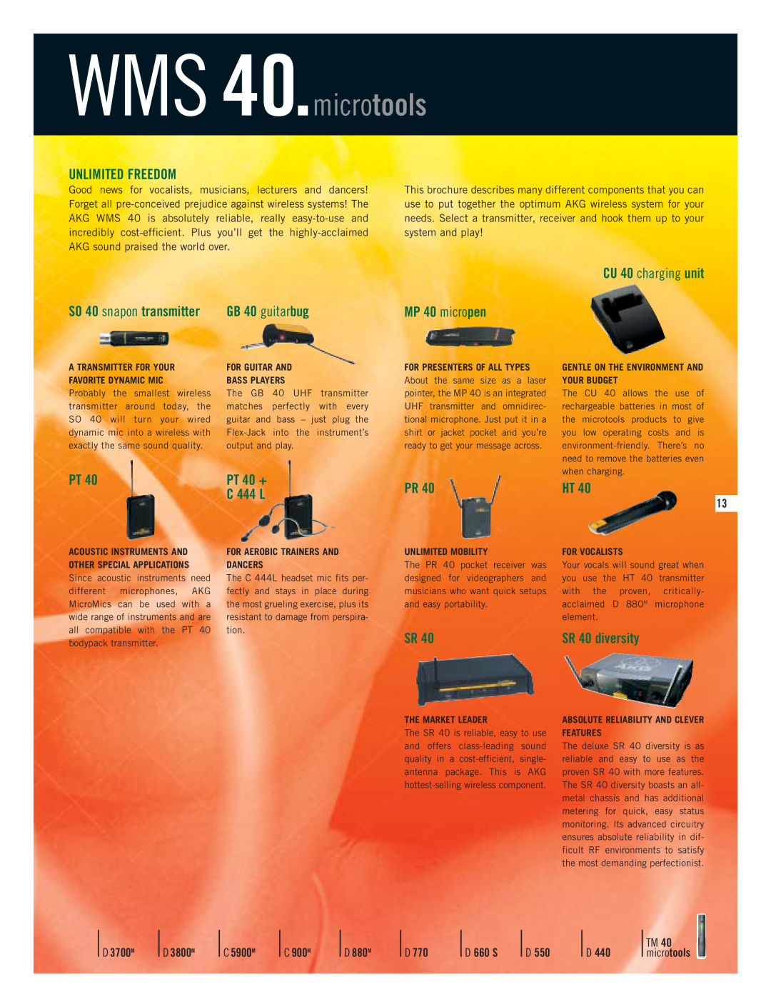 AKG Acoustics D3700M Unlimited Freedom, CU 40 charging unit, GB 40 guitarbug, PT 40 +, C 444 L, SO 40 snapon transmitter 