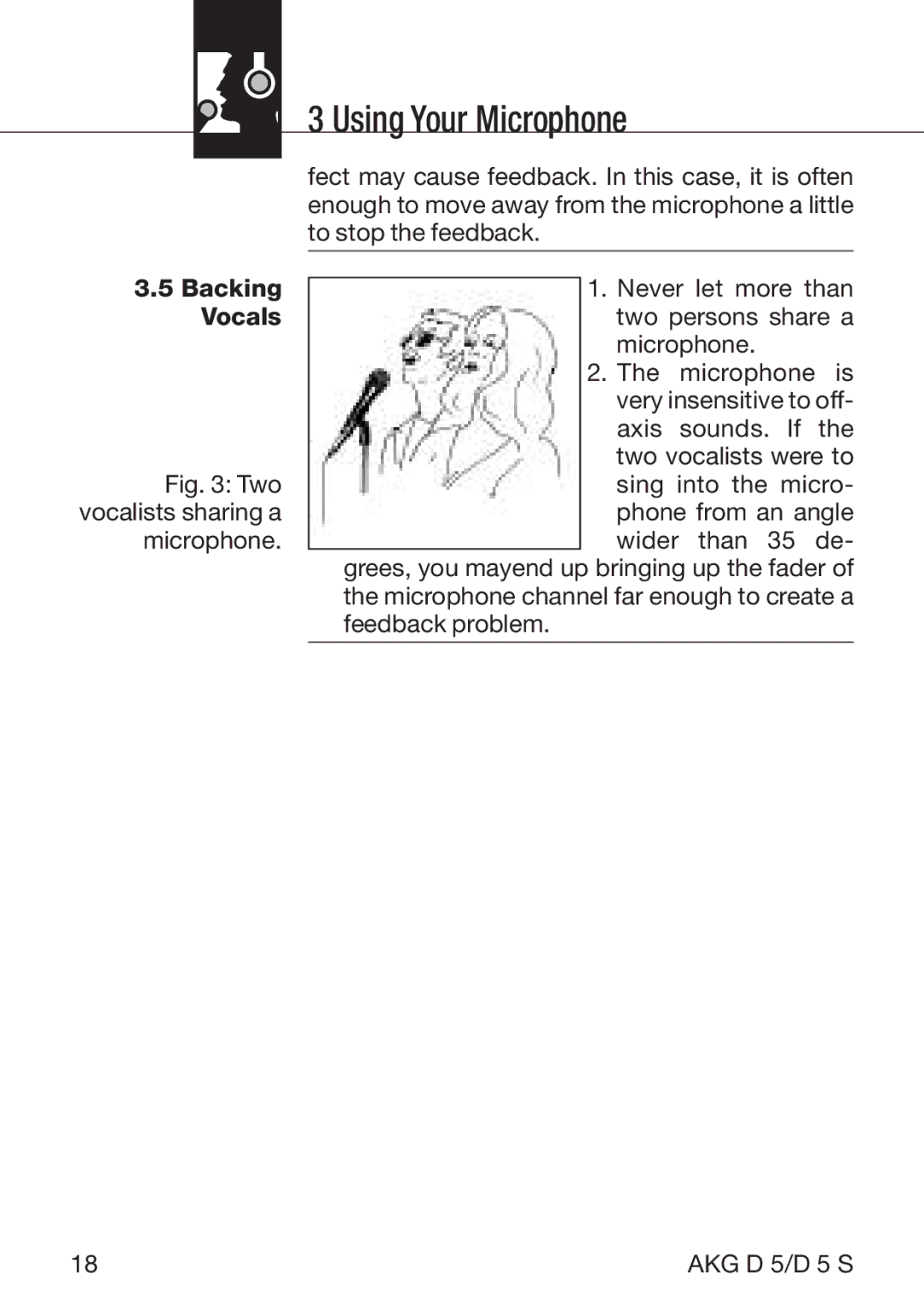 AKG Acoustics D5S manual Backing, Vocals 