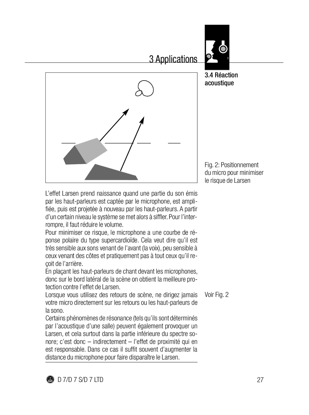 AKG Acoustics D7 S, D 7 LTD manual Voir Fig, Réaction acoustique 