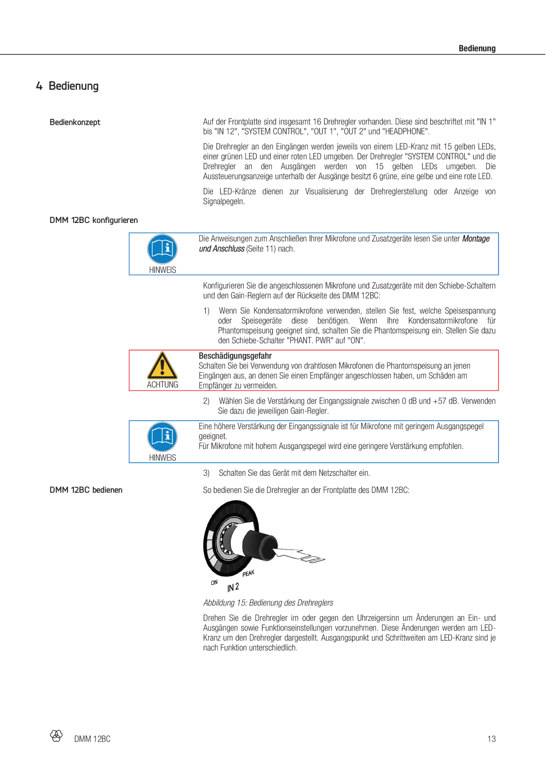 AKG Acoustics manual Bedienkonzept DMM 12BC konfigurieren, Abbildung 15 Bedienung des Drehreglers 