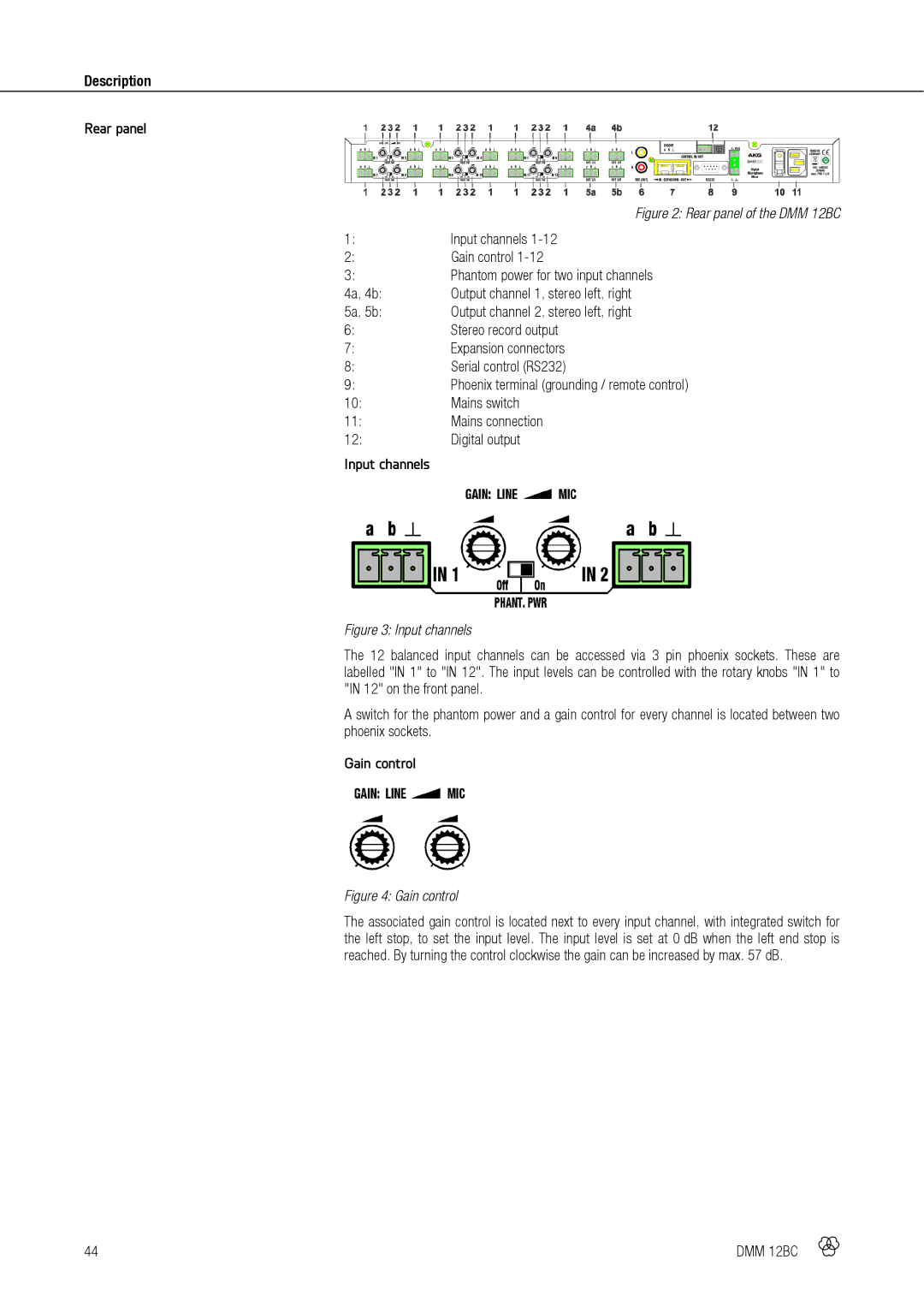 AKG Acoustics DMM 12BC manual Description Rear panel 