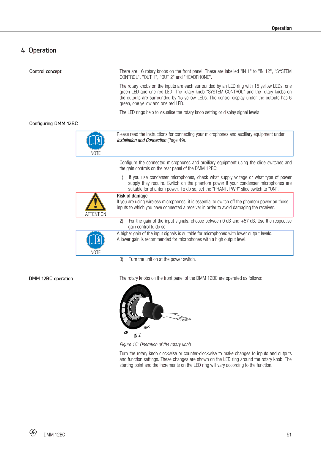 AKG Acoustics manual Operation, Control concept, DMM 12BC operation 