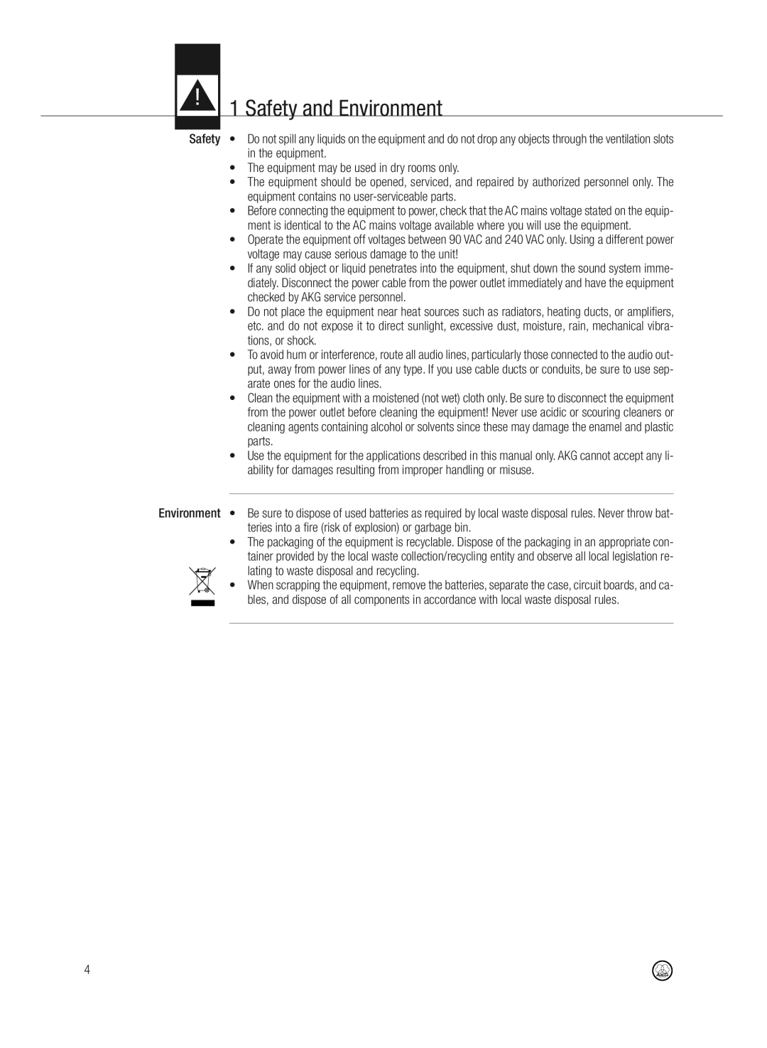 AKG Acoustics DMS700 specifications Safety and Environment 