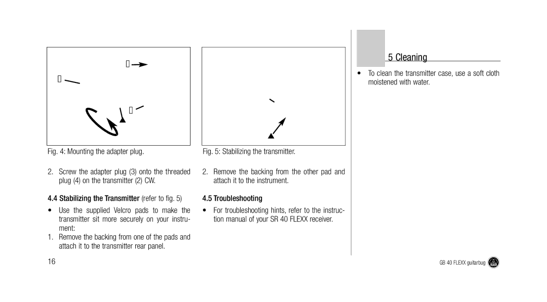 AKG Acoustics GB 40 manual Cleaning, Mounting the adapter plug 