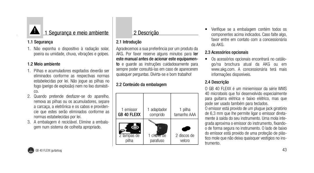 AKG Acoustics GB 40 manual Descrição 