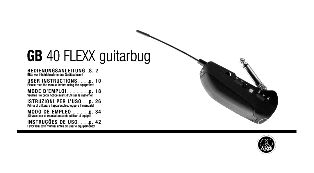 AKG Acoustics manual GB 40 FLEXX guitarbug, B E D I E N U N G S A N L E I T U N G . . S 