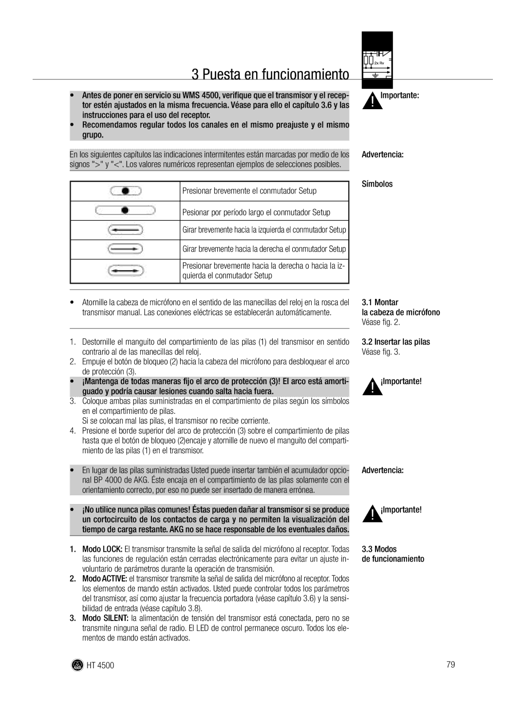 AKG Acoustics HT 4500 manual Puesta en funcionamiento 