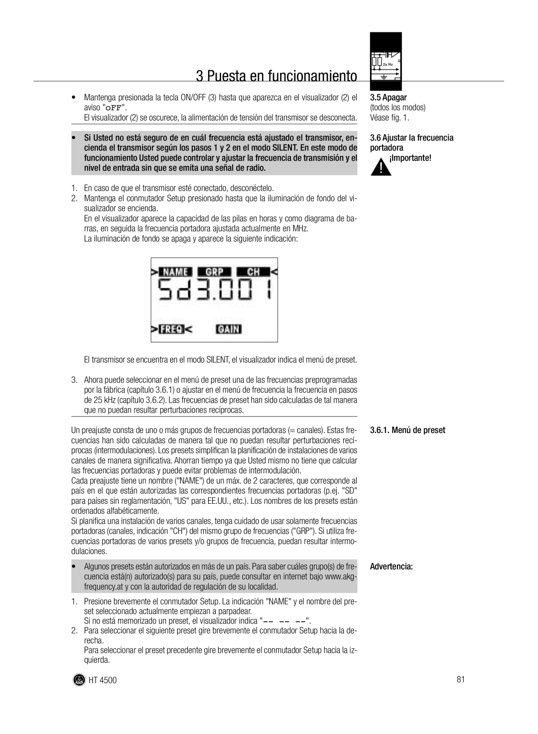 AKG Acoustics HT 4500 manual Puesta en funcionamiento 