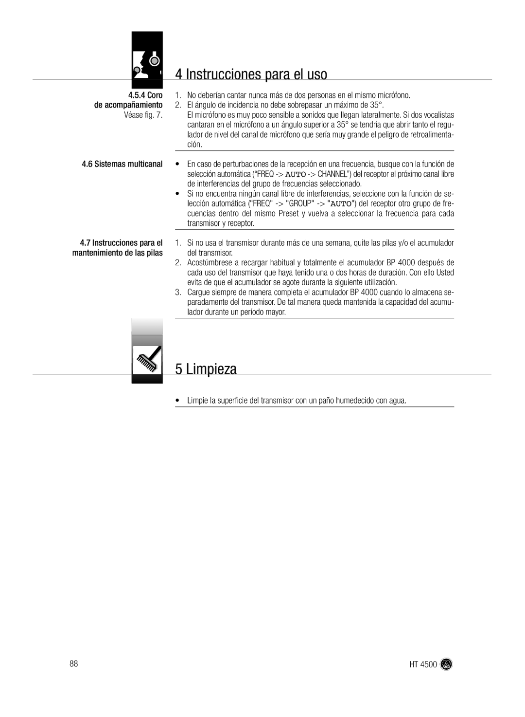 AKG Acoustics HT 4500 manual Limpieza, Del transmisor, Lador durante un período mayor 