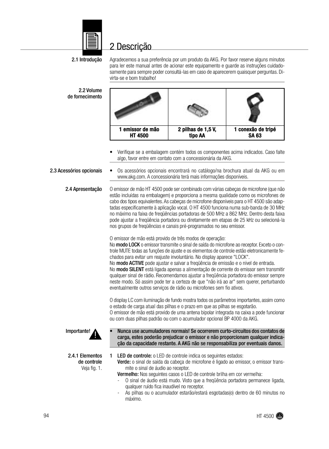 AKG Acoustics HT 4500 manual Descrição 