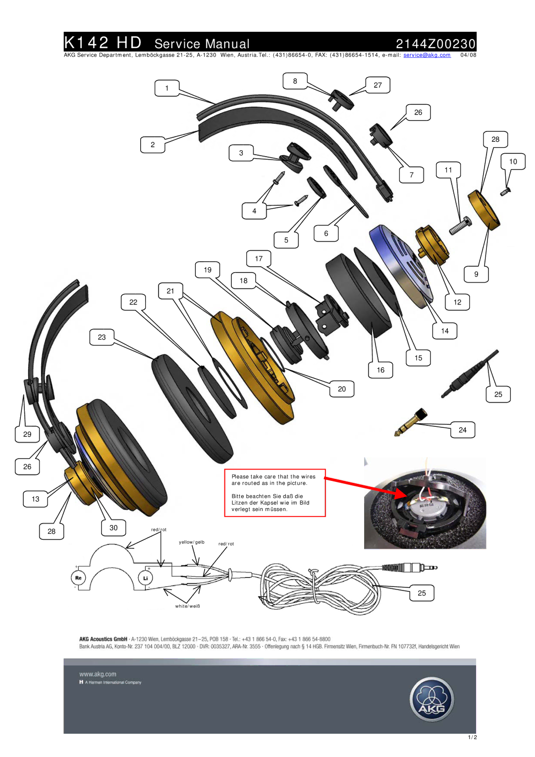 AKG Acoustics K142HD service manual 2144Z00230, 218 