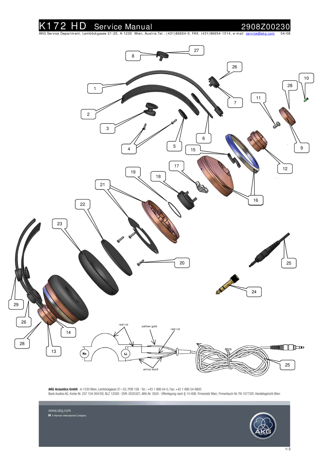 AKG Acoustics K172 HD service manual 2908Z00230 