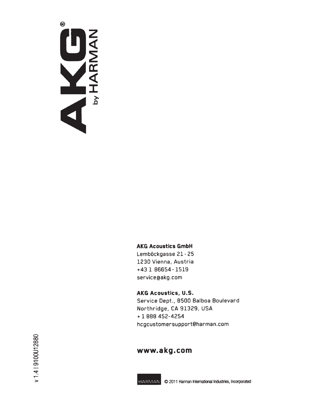 AKG Acoustics K490NC owner manual Q AKG Acoustics GmbH, AKG Acoustics. U.S 