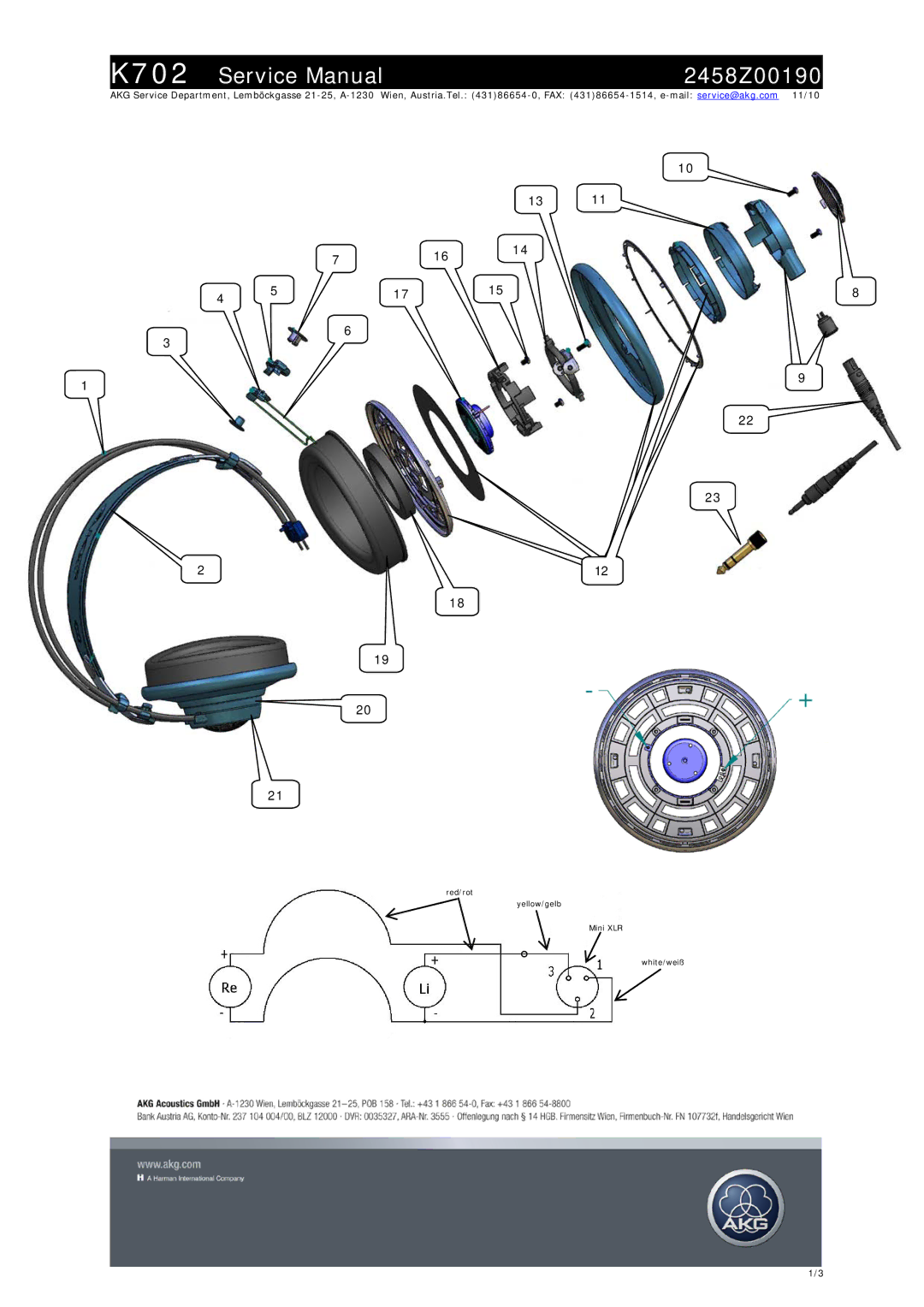 AKG Acoustics K702 service manual 2458Z00190 