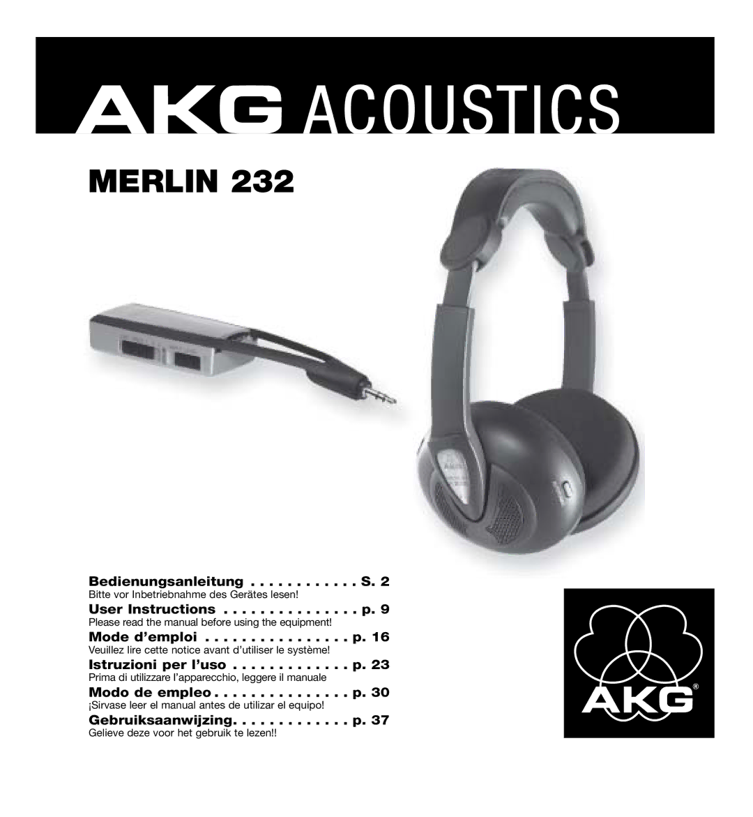 AKG Acoustics MERLIN 232 manual Merlin 