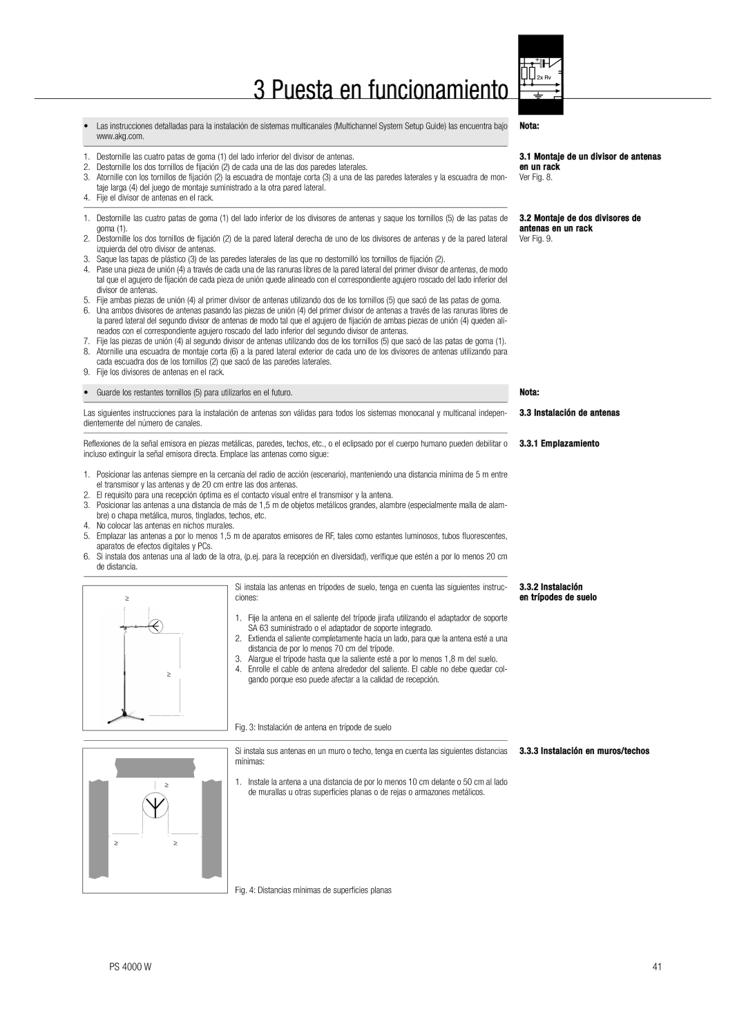 AKG Acoustics PS 4000 W manual Puesta en funcionamiento 