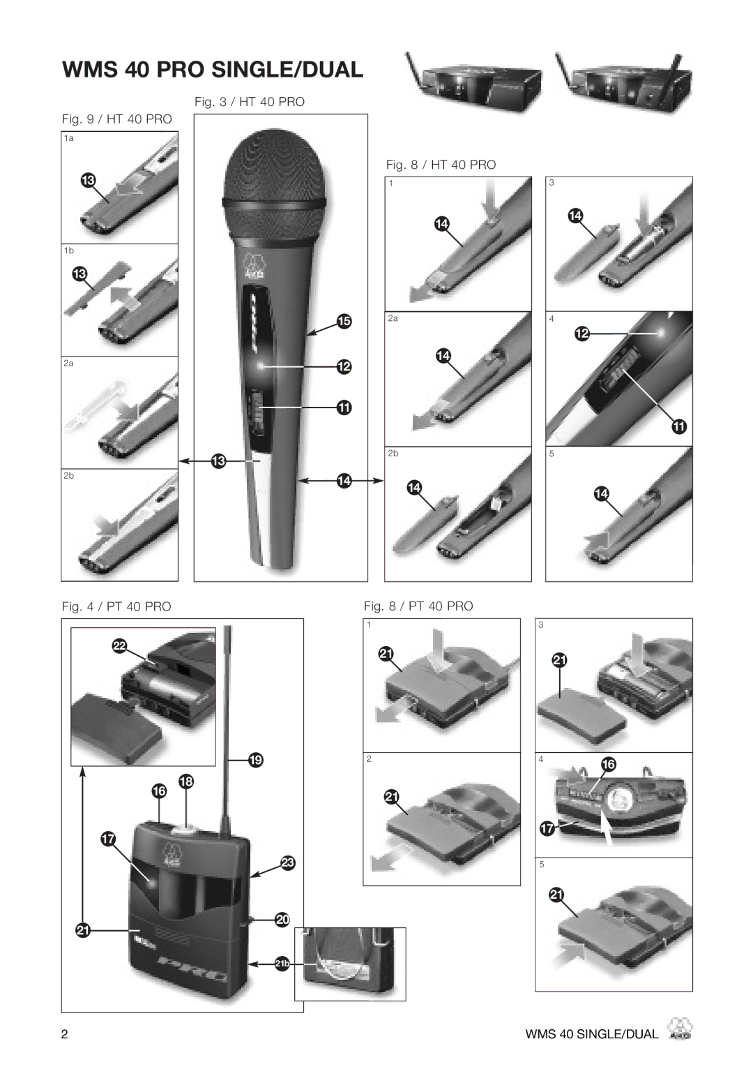 AKG Acoustics PT 40 PRO, HT 40 PRO manual WMS 40 PRO SINGLE/DUAL 