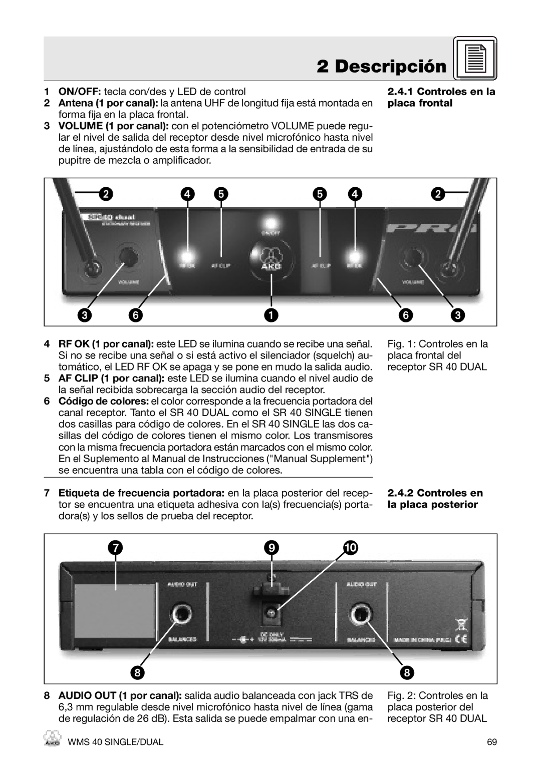 AKG Acoustics HT 40 PRO, PT 40 PRO, WMS 40 PRO manual Controles en 