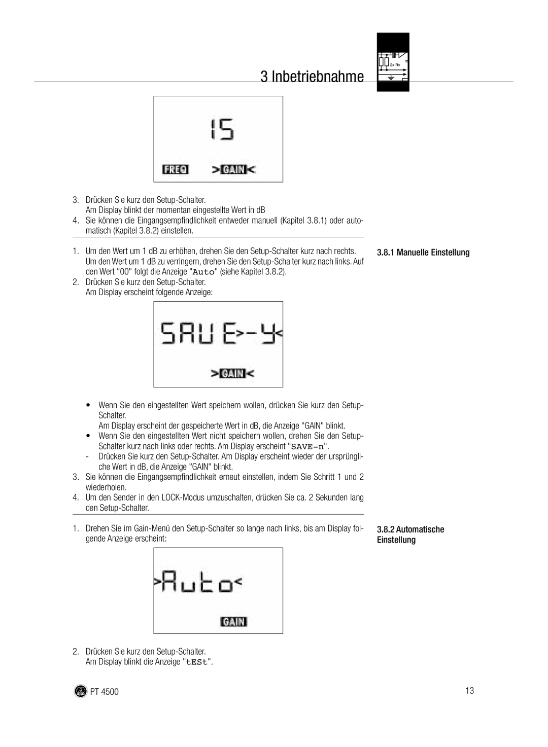 AKG Acoustics PT 4500 manual Manuelle Einstellung 