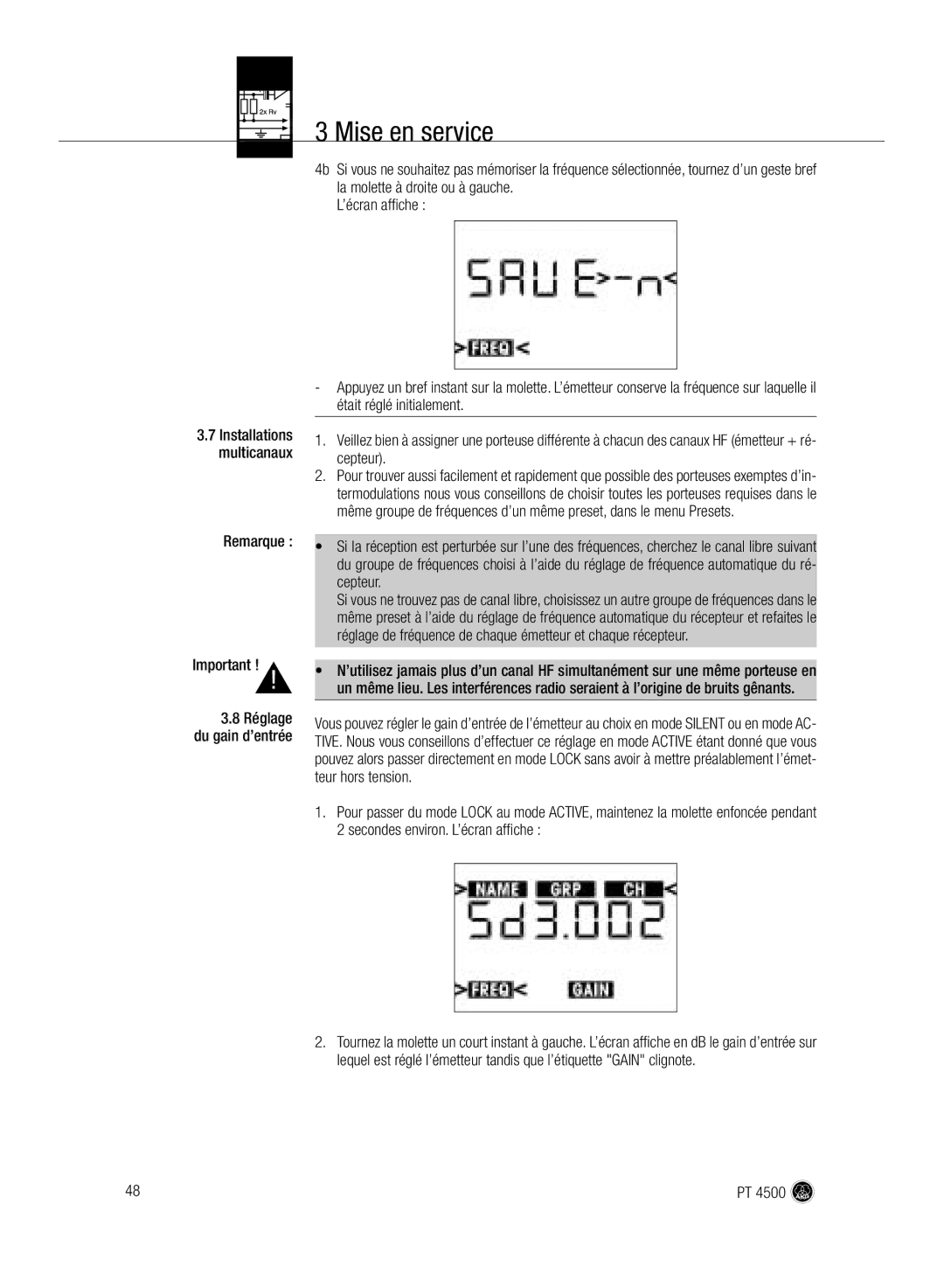 AKG Acoustics PT 4500 manual Secondes environ. L’écran affiche 