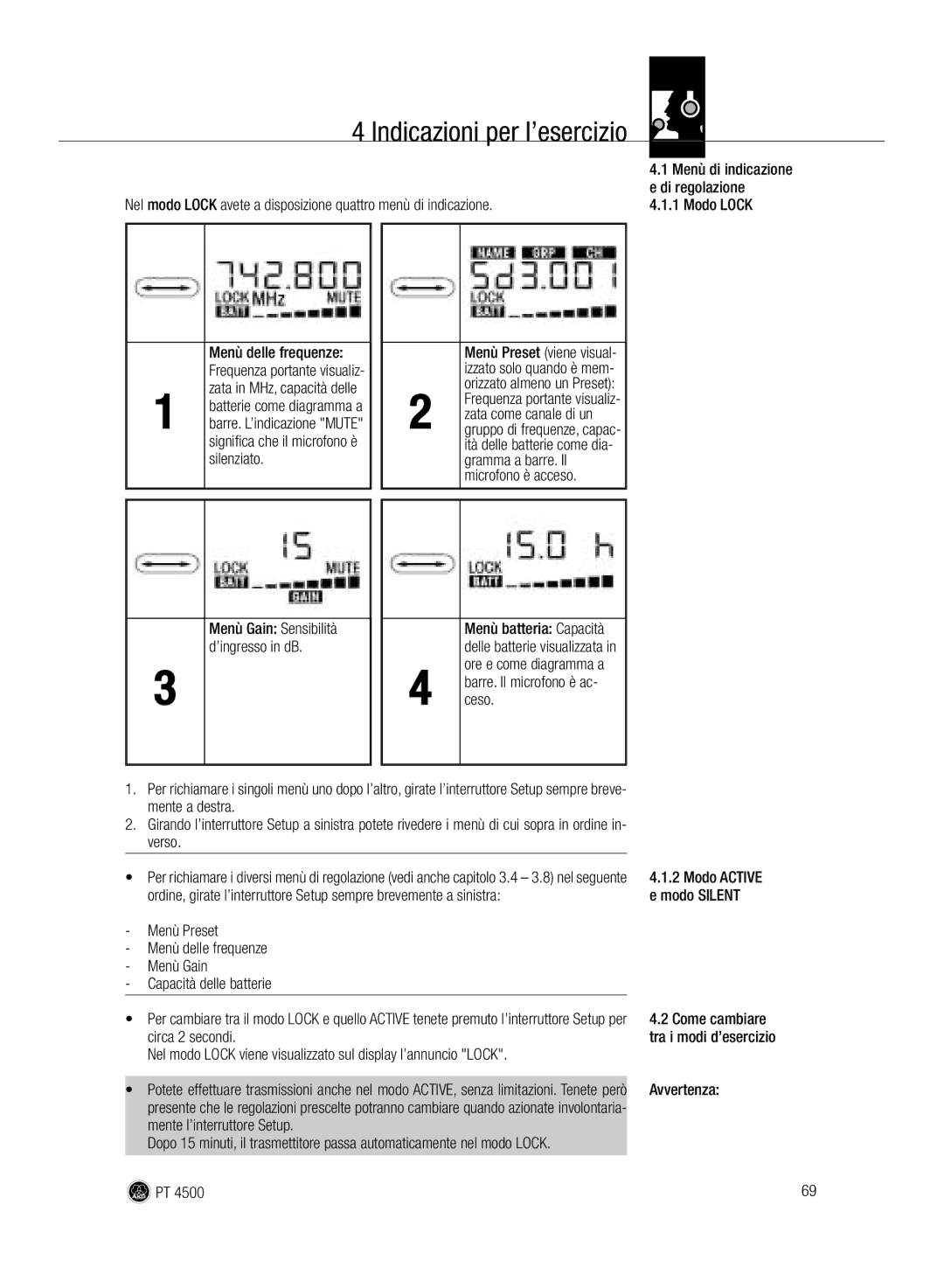 AKG Acoustics PT 4500 manual Indicazioni per l’esercizio 