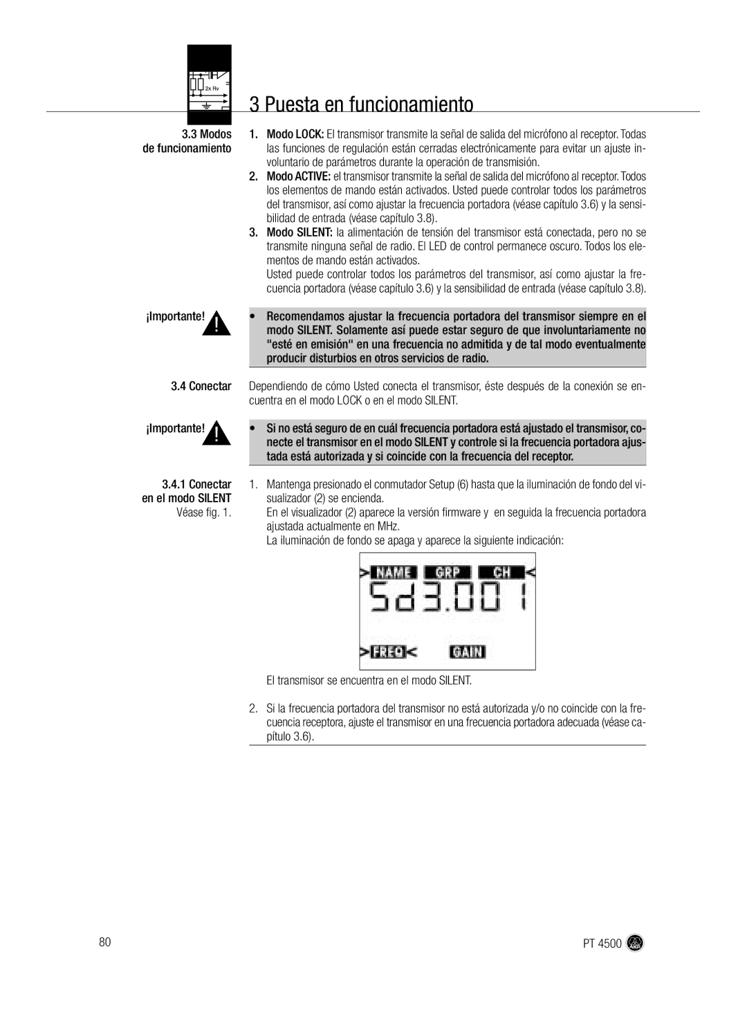 AKG Acoustics PT 4500 Modos, Bilidad de entrada véase capítulo, Mentos de mando están activados, Sualizador 2 se encienda 