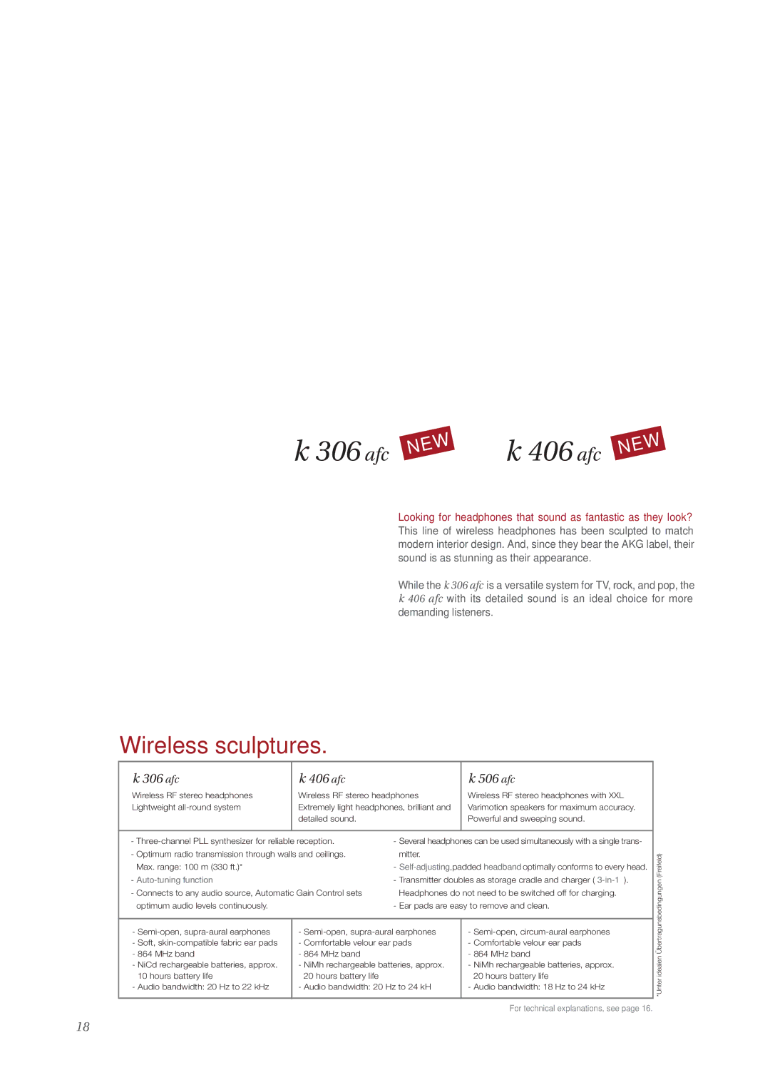 AKG Acoustics surround headphones manual 306 afc, Wireless sculptures, afc 406 afc 506 afc, Auto-tuning function 