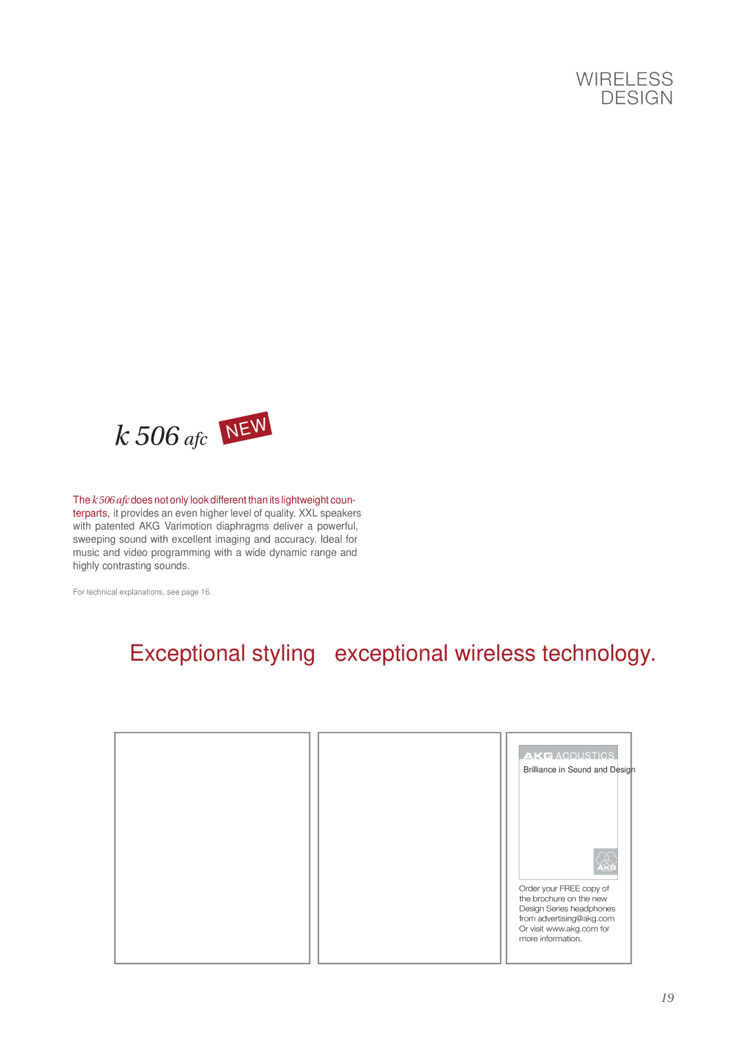 AKG Acoustics surround headphones manual 506 afc, Exceptional styling exceptional wireless technology, Wireless Design 