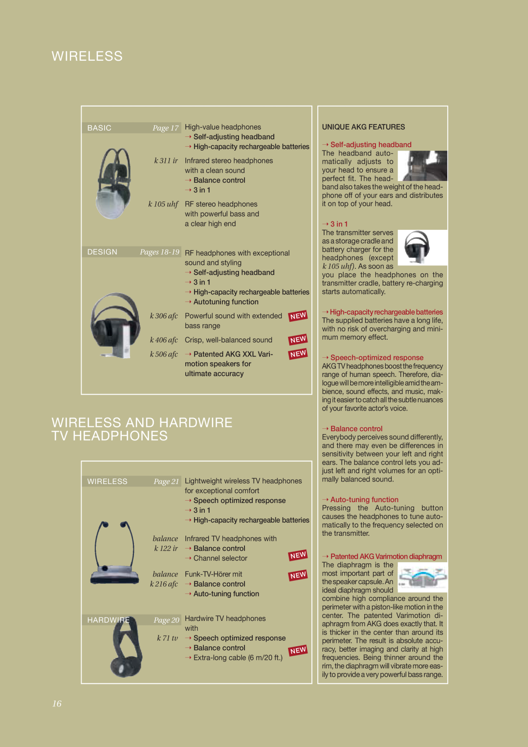 AKG Acoustics surround headphones Wireless And Hardwire Tv Headphones, Basic, Design, 3 in, Speech-optimizedresponse 