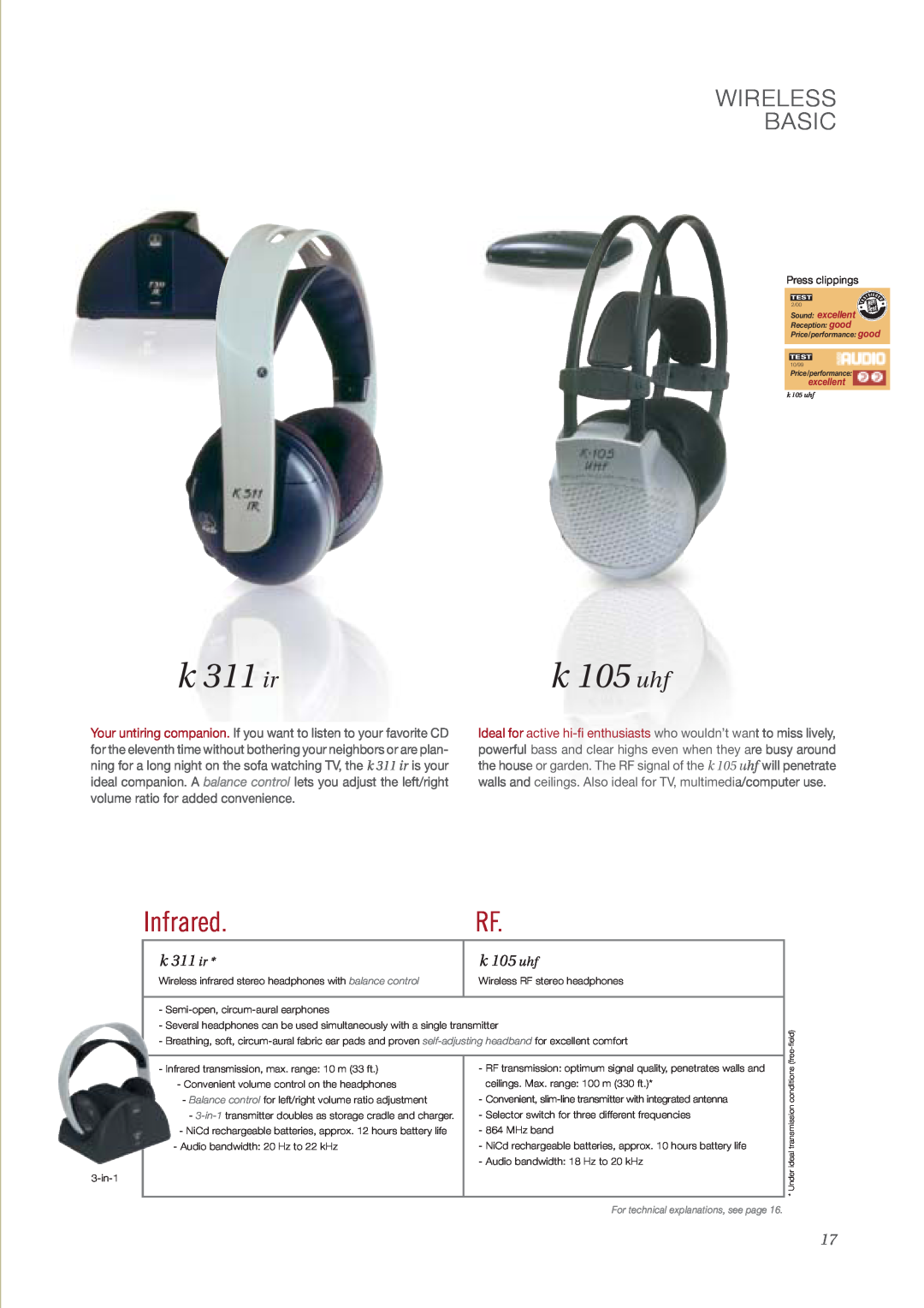 AKG Acoustics surround headphones manual k 311 ir, k 105 uhf, Infrared, Wireless Basic, Sound excellent 