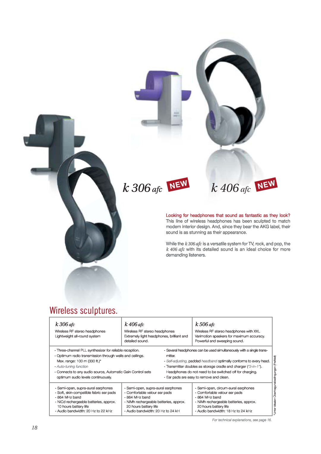 AKG Acoustics surround headphones manual k 306 afc, k 406 afc, Wireless sculptures, k 506 afc, Auto-tuningfunction 