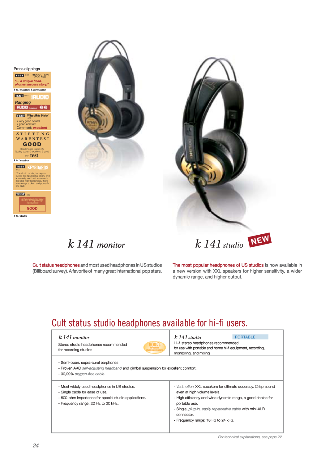 AKG Acoustics surround headphones k 141 monitor, k 141 studio, G O O D, Ranging, Good, Portable, 99,99% oxygen-freecable 